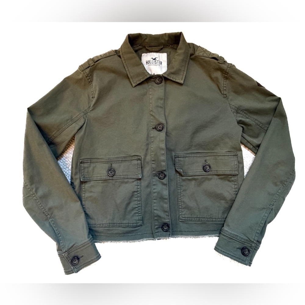Hollister Utility Military Jacket Women M Green Cargo Button Down Coat